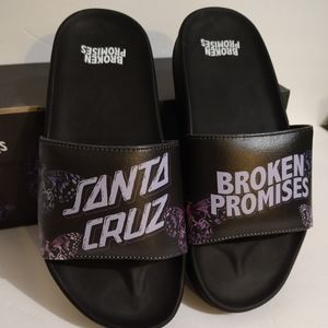 Santa Cruz x Broken Promises Slide Sandals Women's Black & Purple Butterfly